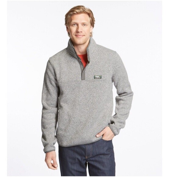 L.L. Bean Sweater Mens Medium Red Slightly Fitted 1/4 Snap Mock Fleece Pullover - Picture 10 of 10